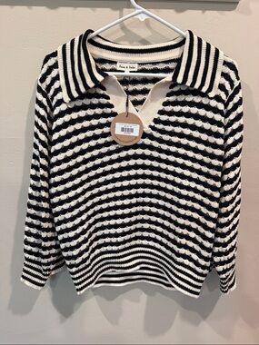 Aaron & Amber NWT textured  Stripe Collared Knit Sweater Medium